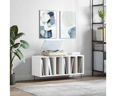 Vinilinių plokštelių spintelė, balta, 100x38x48cm, mediena