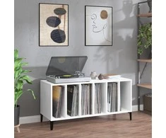 Vinilinių plokštelių spintelė, balta, 100x38x48cm, mediena