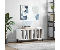 Vinilinių plokštelių spintelė, balta, 100x38x48cm, mediena