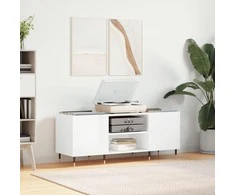 Vinilinių plokštelių spintelė, balta, 121x38x48cm, mediena