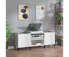 Vinilinių plokštelių spintelė, balta, 121x38x48cm, mediena