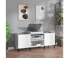 Vinilinių plokštelių spintelė, balta, 121x38x48cm, mediena
