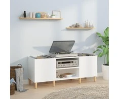 Vinilinių plokštelių spintelė, balta, 121x38x48cm, mediena