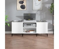 Vinilinių plokštelių spintelė, balta, 121x38x48cm, mediena