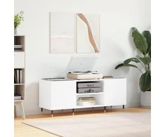 Vinilinių plokštelių spintelė, balta, 121x38x48cm, mediena
