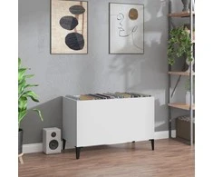 Vinilinių plokštelių spintelė, balta, 74,5x38x48cm, mediena