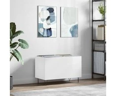 Vinilinių plokštelių spintelė, balta, 74,5x38x48cm, mediena