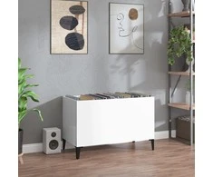 Vinilinių plokštelių spintelė, balta, 74,5x38x48cm, mediena