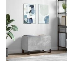 Vinilinių plokštelių spintelė, betono, 74,5x38x48cm, mediena