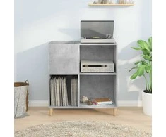 Vinilinių plokštelių spintelė, betono, 84,5x38x89cm, mediena