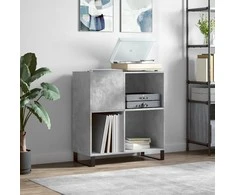 Vinilinių plokštelių spintelė, betono, 84,5x38x89cm, mediena