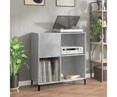 Vinilinių plokštelių spintelė, betono, 84,5x38x89cm, mediena