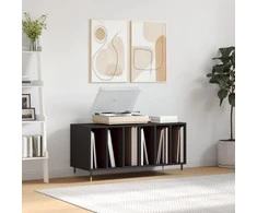 Vinilinių plokštelių spintelė, juoda, 100x38x48cm, mediena