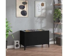 Vinilinių plokštelių spintelė, juoda, 74,5x38x48cm, mediena
