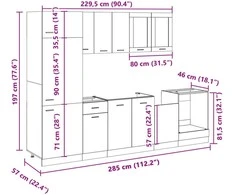 Virtuvės spintelių komplektas, 8 dalių, “Lyon", ąžuolo
