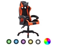 Žaidimų kėdė su LED lemputėmis, oranžinė ir juoda, dirbtinė oda