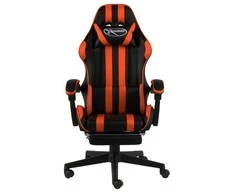 Žaidimų kėdė su pakoja, juoda ir oranžinė, dirbtinė oda