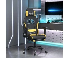 Žaidimų kėdė su pakoja, juodos ir geltonos spalvos, audinys