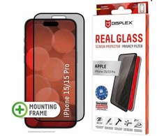 Evi Apple iPhone 15/15 Pro Tikras 3D ekrano privatumo stiklas, gamintojas Displex Juodas