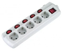 Electraline Ilgintuvas su įžeminimu ir jungikliu 5-viet./3x1mm2 /1.5m baltas