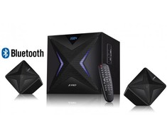 Kompiuterio kolonėlės Fenda F&amp;D F550X 2.1 daugialypės terpės garsiakalbiai, 56 W RMS (14 Wx2 + 28 W), 2x3 colių palydovai + 6,5 colio žemųjų dažnių garsiakalbis, BT 5.0 / NFC / AUX / USB / FM / SD kortelių skaitytuvas / kelių spalvų LED / LED Ekranas / nuotolinio valdymo pultas /Medinis/Juodas