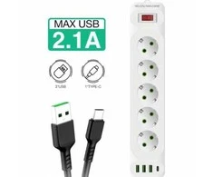 Transcend Riff F25U 2m pagarinātājs ar 3 Ligzdām + 3 USB + 1 USB-C