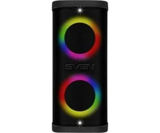 Nešiojamas garsiakalbis SVEN PS-930, juodas, galia 2x75W (RMS), TWS, Bluetooth, FM, USB, Micro SD, LED ekranas, ličio baterija