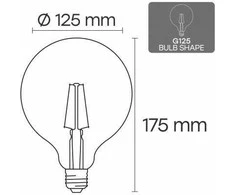 Visional G125 LED Filament Spuldze E27 12W 3000K 1320lm Dimmerama Dzintara Stikls 220–240V RA>80