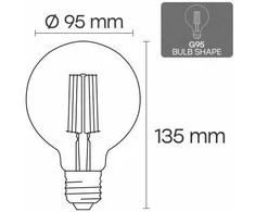 Visional G95 LED Filament Spuldze E27 10W 3000K 1200lm Skaidrs Stikls 220–240V RA>80