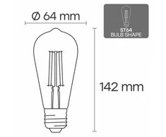 Visional ST64 LED Filament Spuldze E27 8W 3000K 960lm Dzintara Stikls 220–240V RA>80
