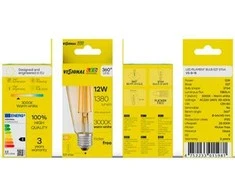 Visional ST64 LED Filament Spuldze E27 12W 3000K 1380lm Dzintara Stikls 220–240V RA>80