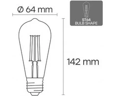 Visional ST64 LED Filament Spuldze E27 12W 3000K 1380lm Dzintara Stikls 220–240V RA>80