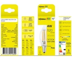 Visional C35T LED filamentu spuldze E14 4W 3000K 520lm caurspīdīgs stikls 220–240V RA>80