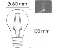 Visional A60 LED kaitrinė lemputė E27 6W 3000K 840lm skaidraus stiklo 220–240V RA>80