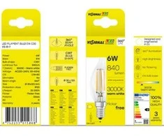Visional C35T LED Filament spuldze E14 6W 3000K 840lm Caurspīdīga stikla 220–240V RA>80