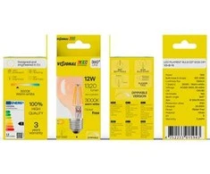 Visional G125 LED Filament Spuldze E27 12W 3000K 1320lm Dimmerama Dzintara Stikls 220–240V RA>80