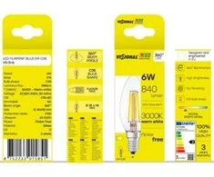 Deltaco Visional C35 LED Filament Bulb E14 6W 3000K 840lm Dimms