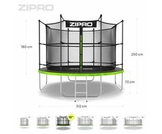 Zipro JumpPro IN Batutas su vidiniu tinklu, 312cm