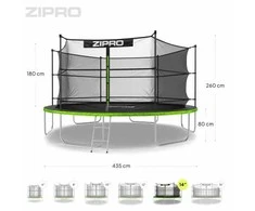 Zipro JumpPro IN Batutas su vidiniu tinklu, 435cm
