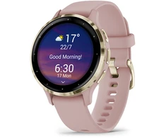 Išmanusis laikrodis Garmin Venu® 3S, Šviesaus aukso spalvos nerūdijančiojo plieno apvadas su pilkai rausvos spalvos korpusu ir silikoniniu dirželiu