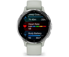 Išmanusis laikrodis Garmin Venu® 3S, Sidabro spalvos nerūdijančiojo plieno apvadas, su žaliai pilkos spalvos korpusu ir silikoniniu dirželiu