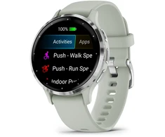 Išmanusis laikrodis Garmin Venu® 3S, Sidabro spalvos nerūdijančiojo plieno apvadas, su žaliai pilkos spalvos korpusu ir silikoniniu dirželiu