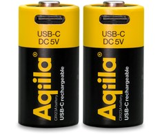 Aqiila - Įkraunama USB-C baterija - CR123A dydis - 750 mAh - 2 vnt. pakuotėje