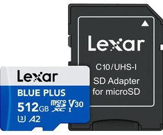 Lexar - Micro SDHC Mėlyna Plus UHS-I with SD adapter 512GB