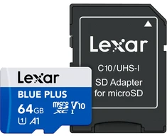 Atminties kortelė Lexar Micro SDXC Mėlyna Plus UHS-I C10 A1 U1 V30 64GB + adapter SD