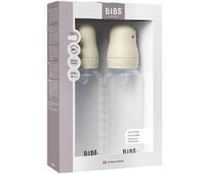 Bibs SEILINTUKAI - 2 apvalūs silikoniniai kūdikių buteliukai, vidutinio srauto - dramblio kaulo spalvos - 270 ml