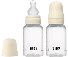 Bibs SEILINTUKAI - Kūdikių buteliukai apvalūs silikoniniai, 2 vnt. - Dramblio kaulo spalvos - 150 ml