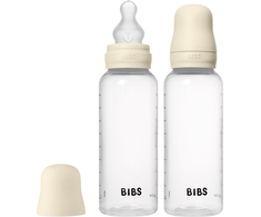 Bibs SEILINTUKAI - 2 apvalūs silikoniniai kūdikių buteliukai, vidutinio srauto - dramblio kaulo spalvos - 270 ml