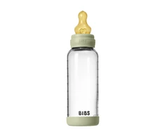 BIBS naujasis stiklinis buteliukas nuo dieglių 240 ml medium flow pilnas komplektas Sage