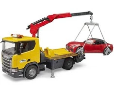 Tralas su kranu ir automobiliu Scania Bruder 3552